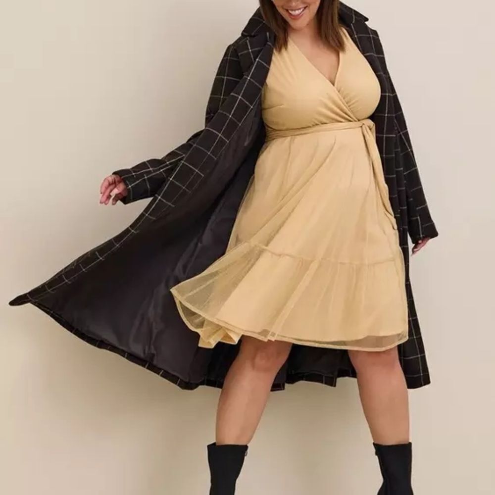 Gold Glitter Lurex Surplice Tiered Dress | Sleeveless With Pockets Size 2 image 2